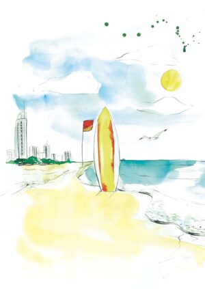 Surfboard-on-Gold-Coast-Beach